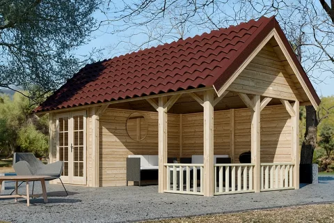Tuinhuis met overkapping 'Sabie' - Lariks - 6 x 3,2 m