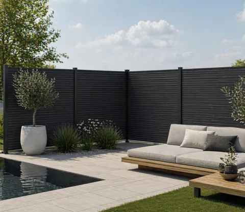 Composiet Plankenscherm 'Modern Triple L' - Anthracite black