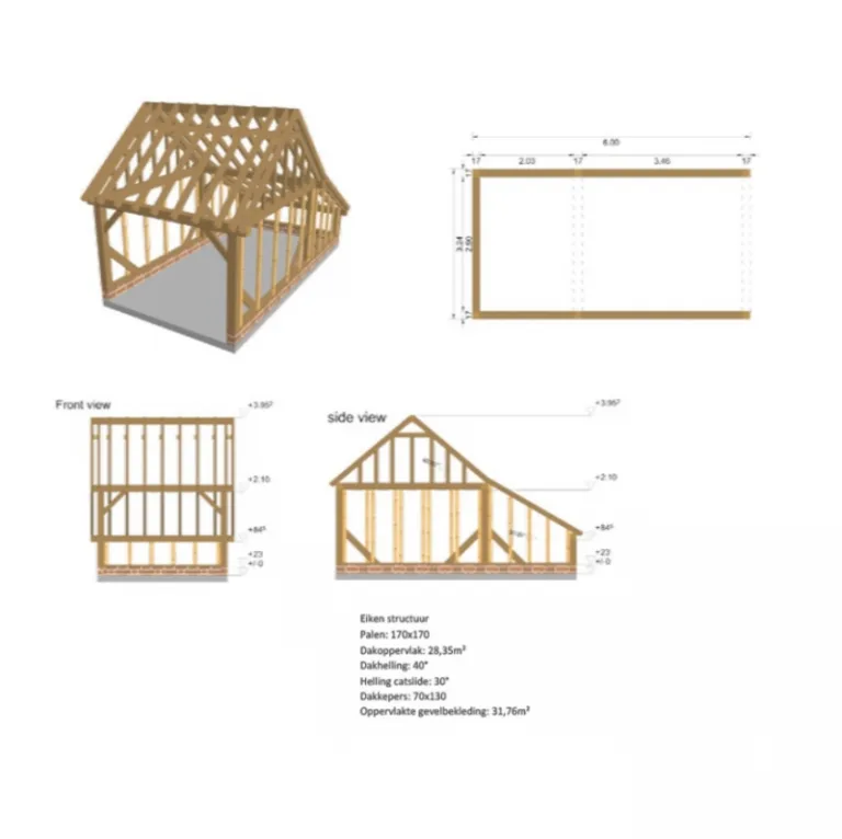 Eiken Gebinte 'Trappes' - 6 x 3,25 m