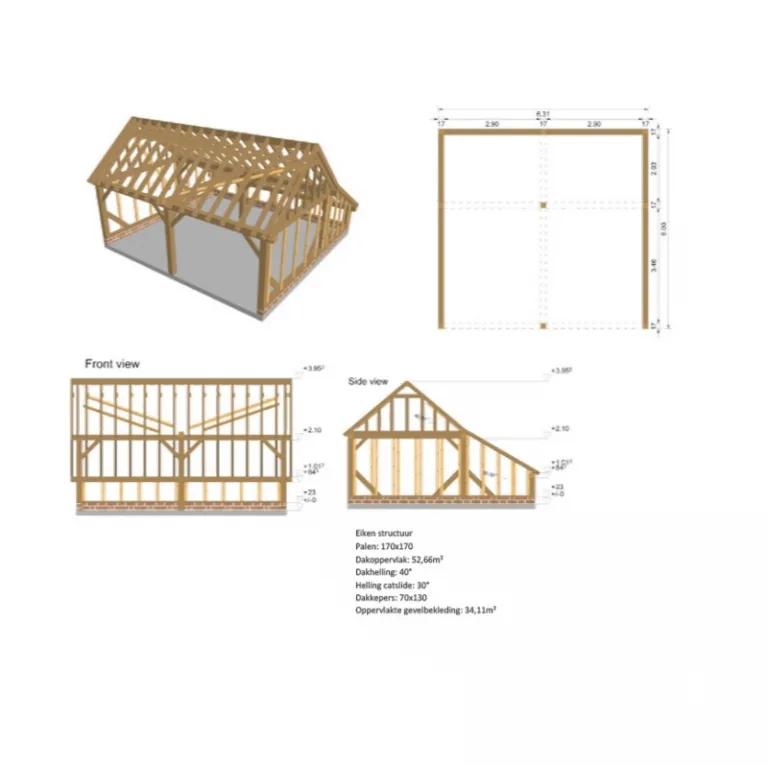 Eiken Gebinte 'Trappes' - 6 x 3,25 m