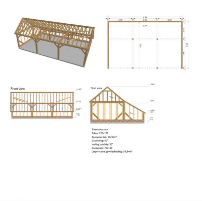 Eiken Gebinte 'Trappes' - 6 x 3,25 m