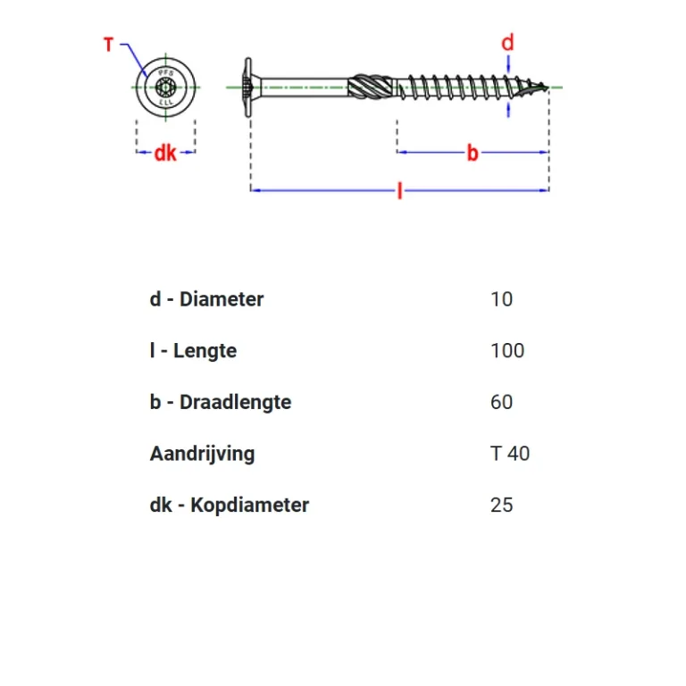 Flenskophoutschroef - 10 x 100 mm