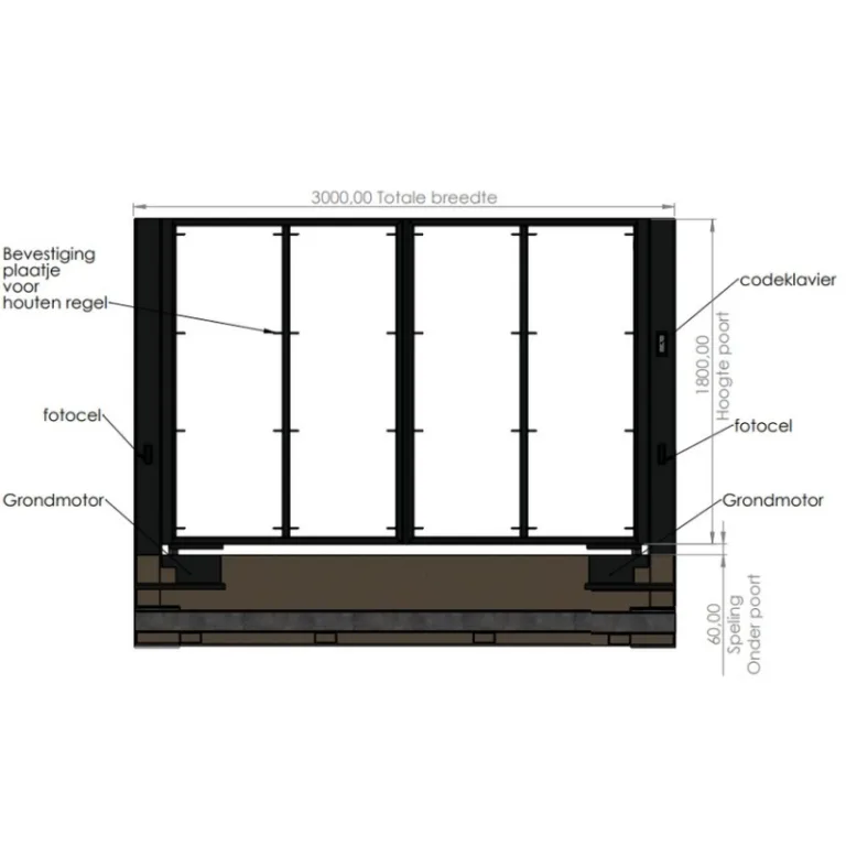 Automatisch metalen poortkader - op funderingsframe