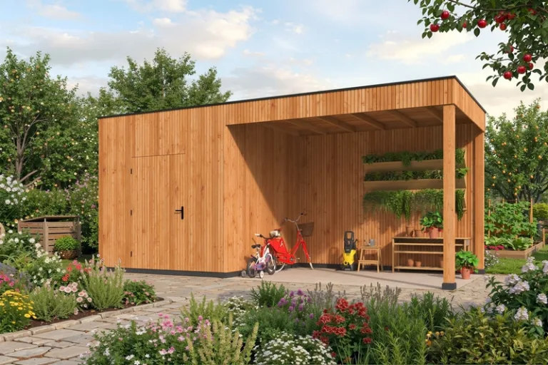 Tuinhuis met overkapping 'KubeLine' - Douglas -  2,8 x 6,87 m