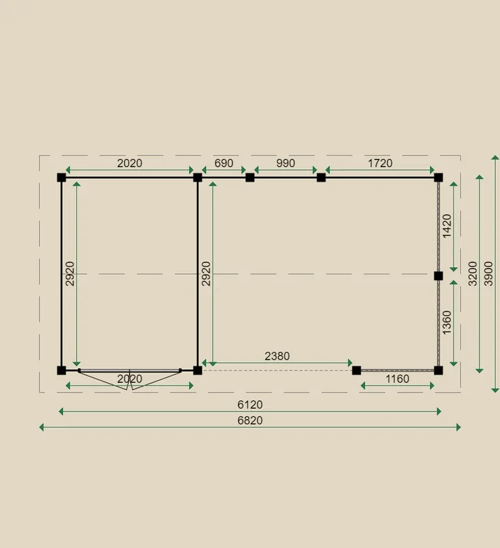 Tuinhuis met overkapping 'Sabie' - Lariks - 6 x 3,2 m