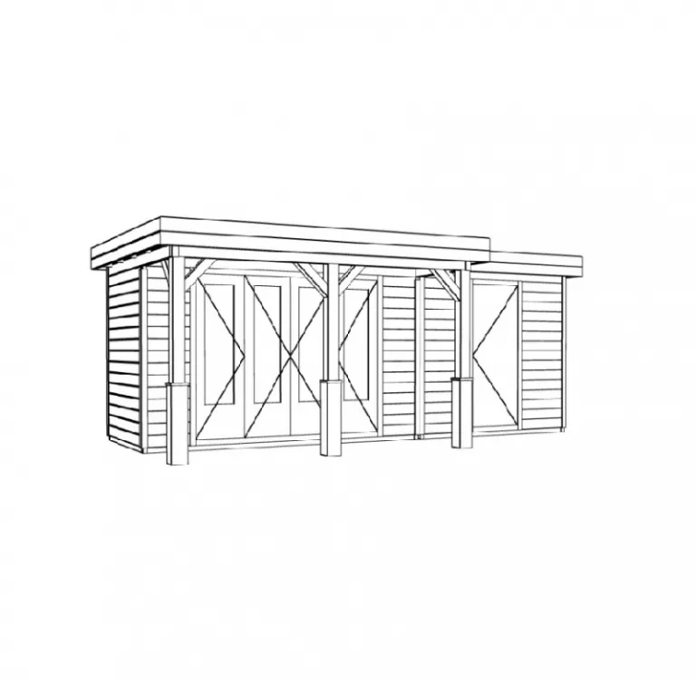Tuinhuis met overkapping 'Liam' - Vuren - 6 x 3 m
