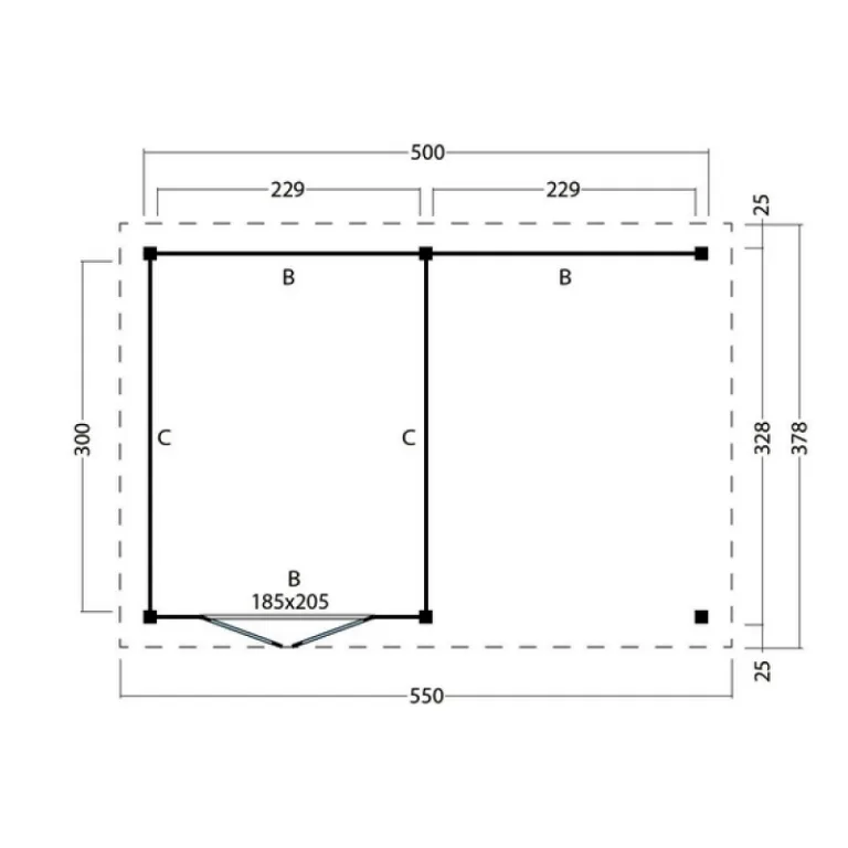 Tuinhuis met overkapping 'Odense' - Red Class Wood - 5,5 x 3,8 m