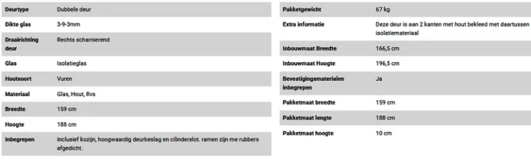 Vuren Dubbele Deur DL7 - Rechtsdraaiend