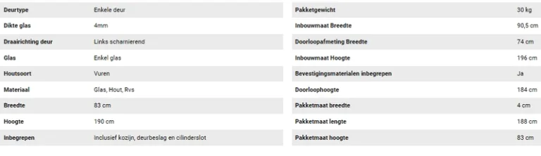 Vuren Enkele Deur D6 - Linksdraaiend
