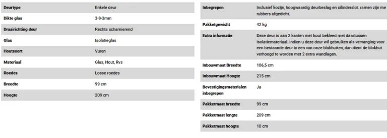 Vuren Enkele Deur XXL - Rechtsdraaiend