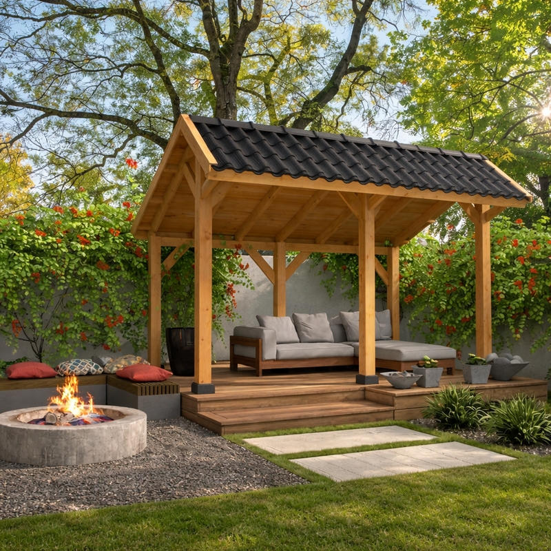 Kapschuur 'Bergen L1' - Douglas - 4,65 x 3,18 m