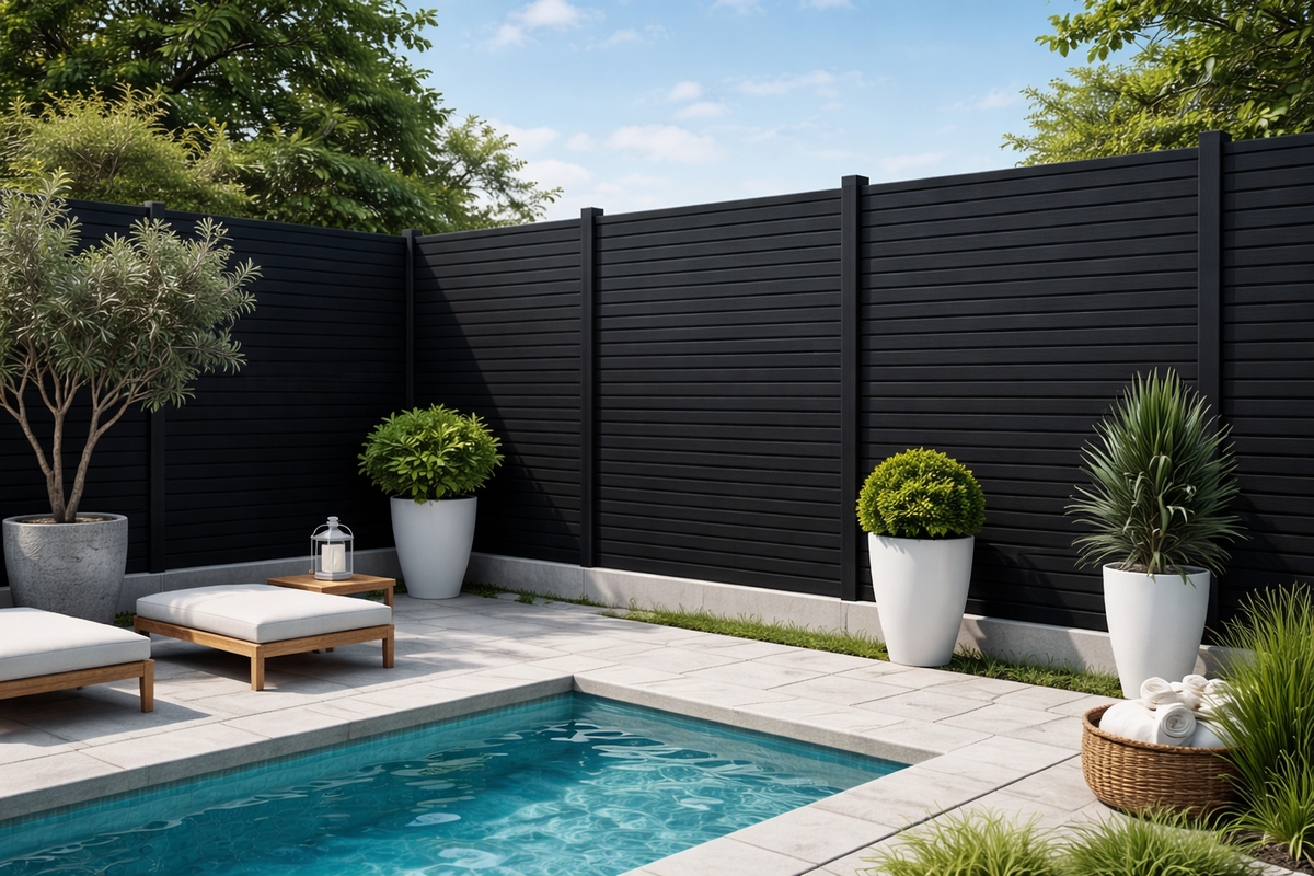 Composiet Plankenscherm 'Modern Triple' - Ebony black