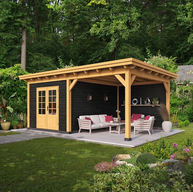 Tuinhuis met overkapping 'Odense' - Red Class Wood - 5,5 x 3,8 m