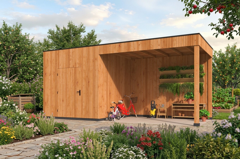 Tuinhuis met overkapping 'KubeLine' - Douglas -  2,8 x 6,87 m