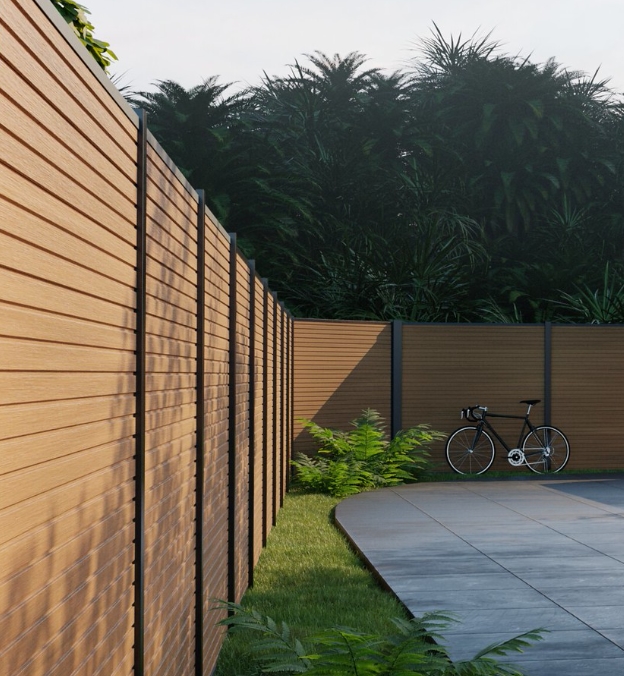 Composiet Plankenscherm 'Modern Triple' - Teak